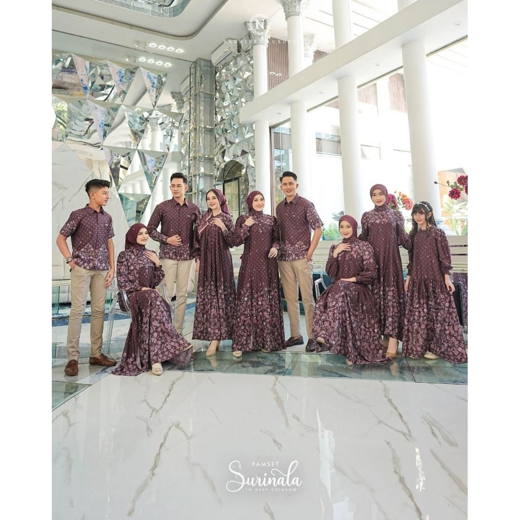 SURINALA FAMILY SET SARIMBIT DEEP CRIMSON SERIES TERBARU NADHEERA LUXURY• GAMIS LEBARAN KONDANGAN KO