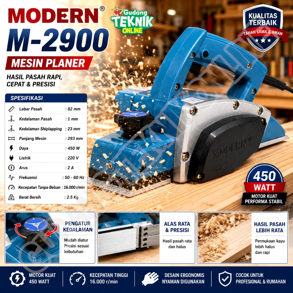 Mesin Planer MODERN M2900 / Mesin Serut Kayu Ketam Sugu Pasah M 2900 Elektrik Planner Pasah Listrik 