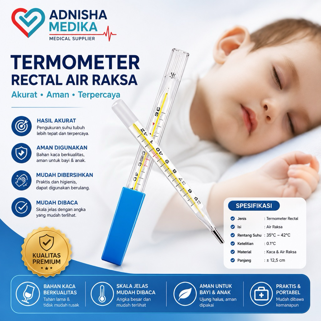 Termometer / Termometer Cek Suhu / Termometer Rectal Air Raksa