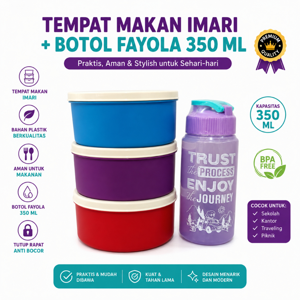 Kotak Makan Mini Kecil Anak 500 ML Lunch Box Wadah Bekal Cemilan Snack Bayi Lucu Tepak+BOTOL MINUM P