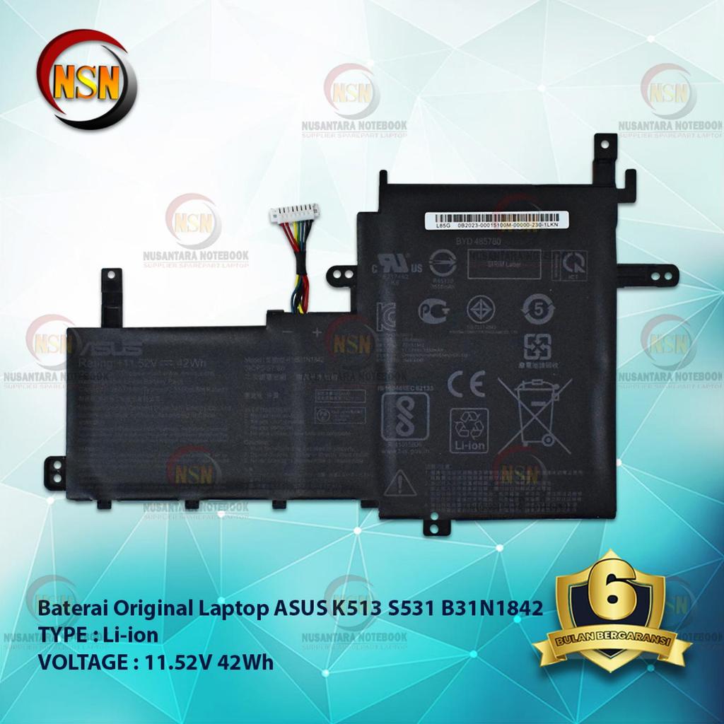 Baterai Laptop Original ASUS K513 S531 B31N1842 11.52V 42Wh