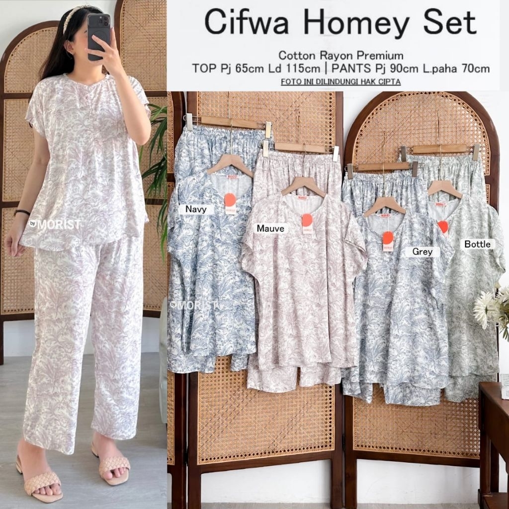 84. ELIFA giomi piyama setelan blus lengan pendek busui resleting depan LD 115 + celana panjang baha