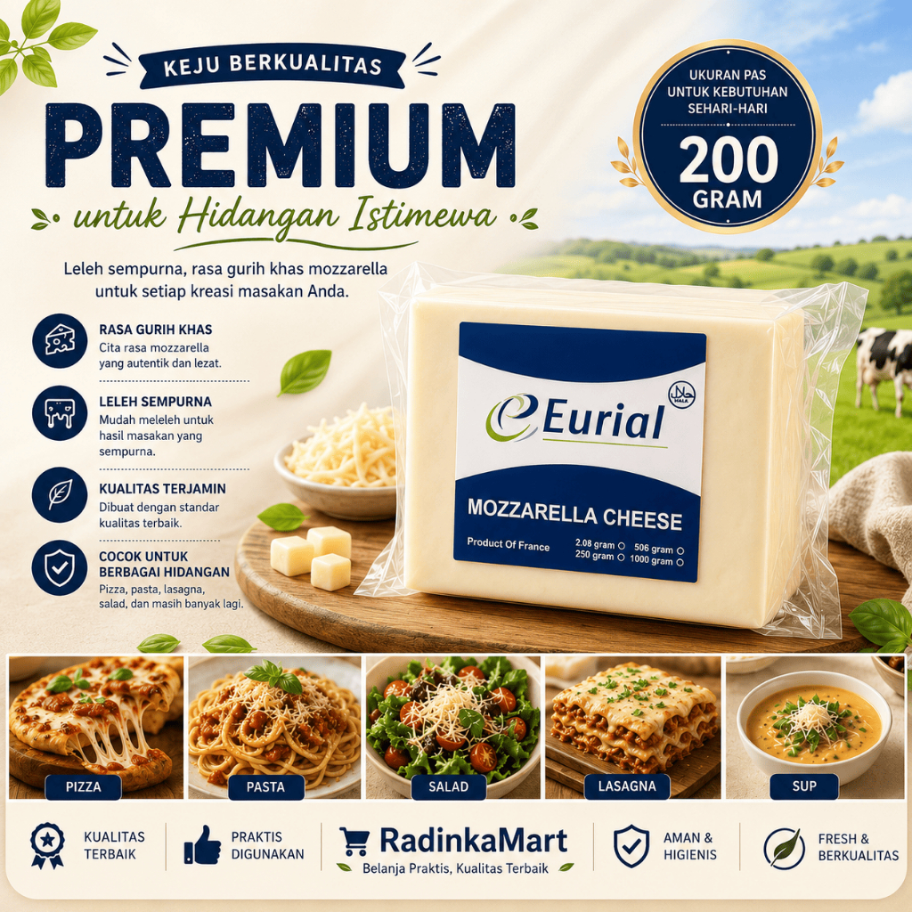 Eurial Mozarella Cheese 200gr - Keju Mozarella Eurial exp terbaru
