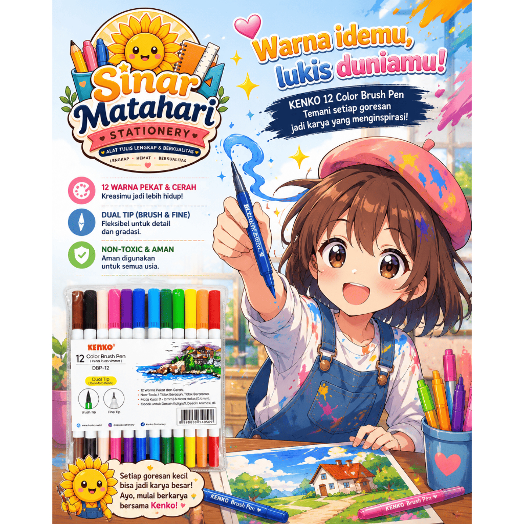 KENKO - Dual Tip 12 Color Brush Pen DBP-12 - Set