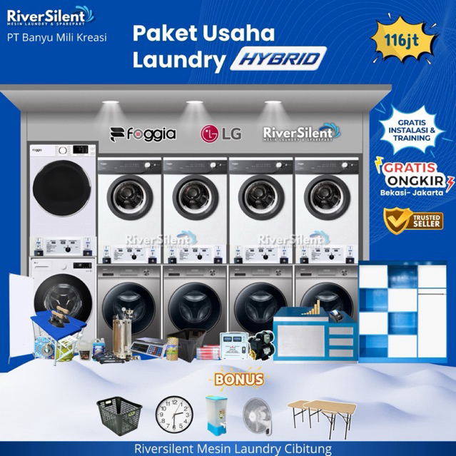 paket mesin laundry hybrid foggia 116 jt | usaha laundry coin