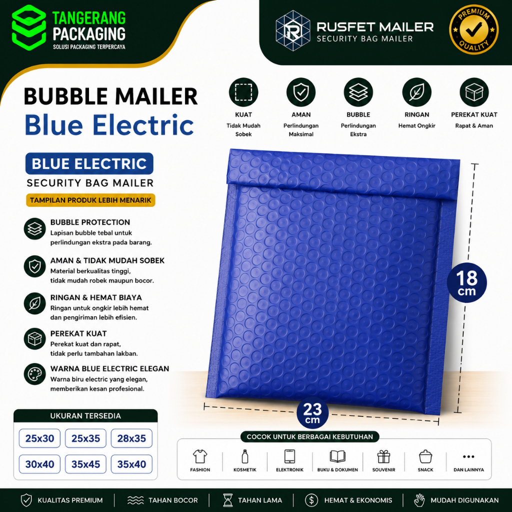 Amplop Bubble Mailer Blue Elektrik (Uk : 18 x 23) - Bubble Mailer Rusfet