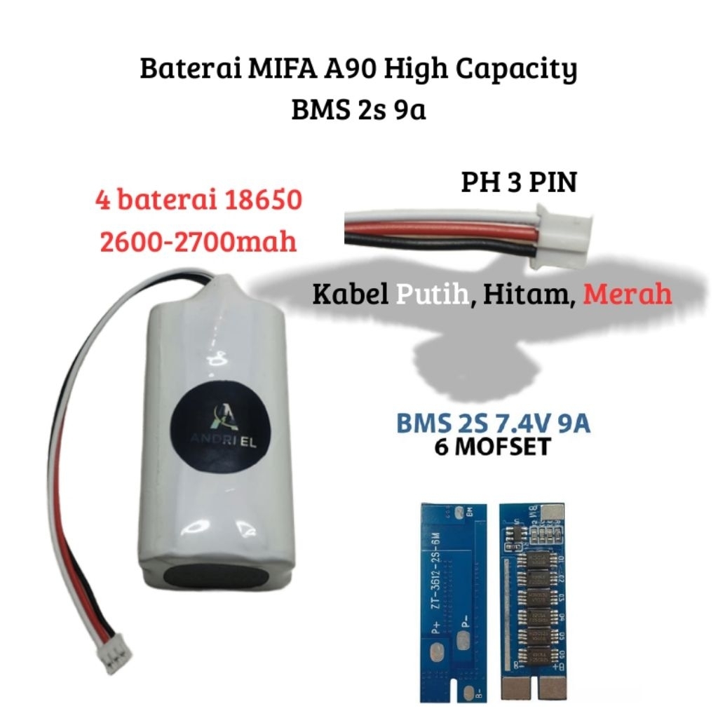 Battery Speaker MIFA A90 dll 7.4V High Capacity Soket PH 3PIN
