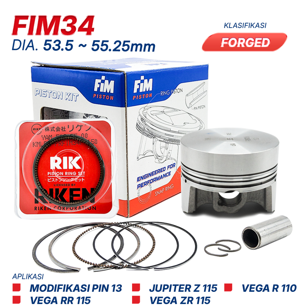 PISTON KIT FIM34 forging custom dome mentah diameter 53.5 - 55.25mm pen 13