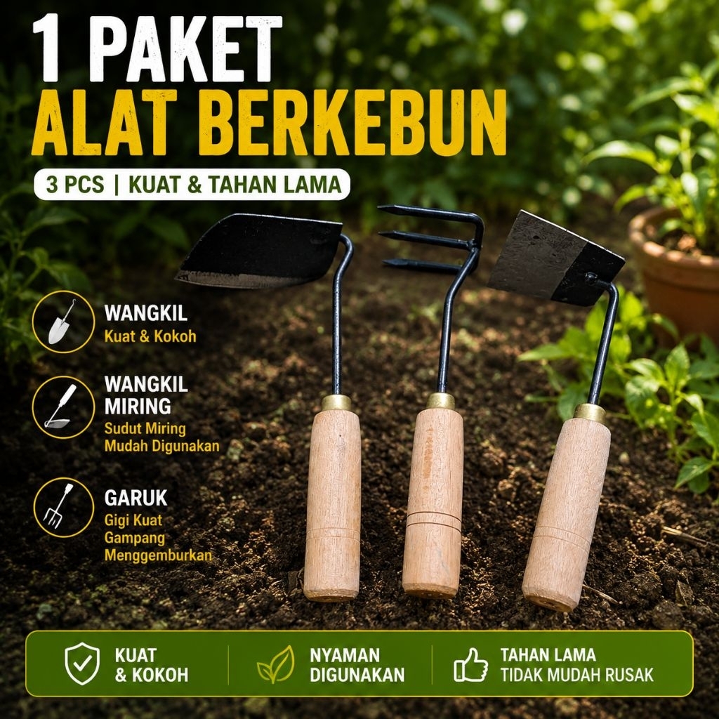 paket alat berkebun 3 pcs wangkil garuk wangkil miring