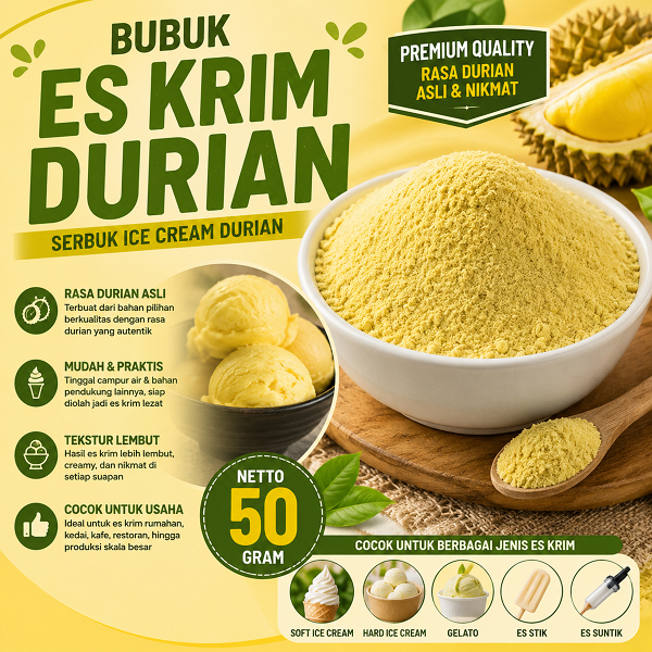Bubuk Es Krim Durian 50Gr Serbuk Ice Cream Durian 50Gr Eskrim Kiloan Bahan Instan Premix Soft Hard G