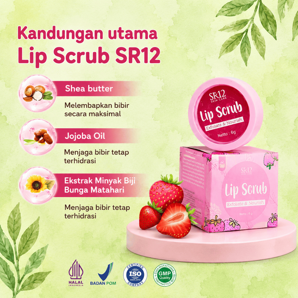 Lip Scrub SR12 SK12 Skin Care 6g, Exfoliate & Nourish, Shea Butter, Jojoba Oil, Halal