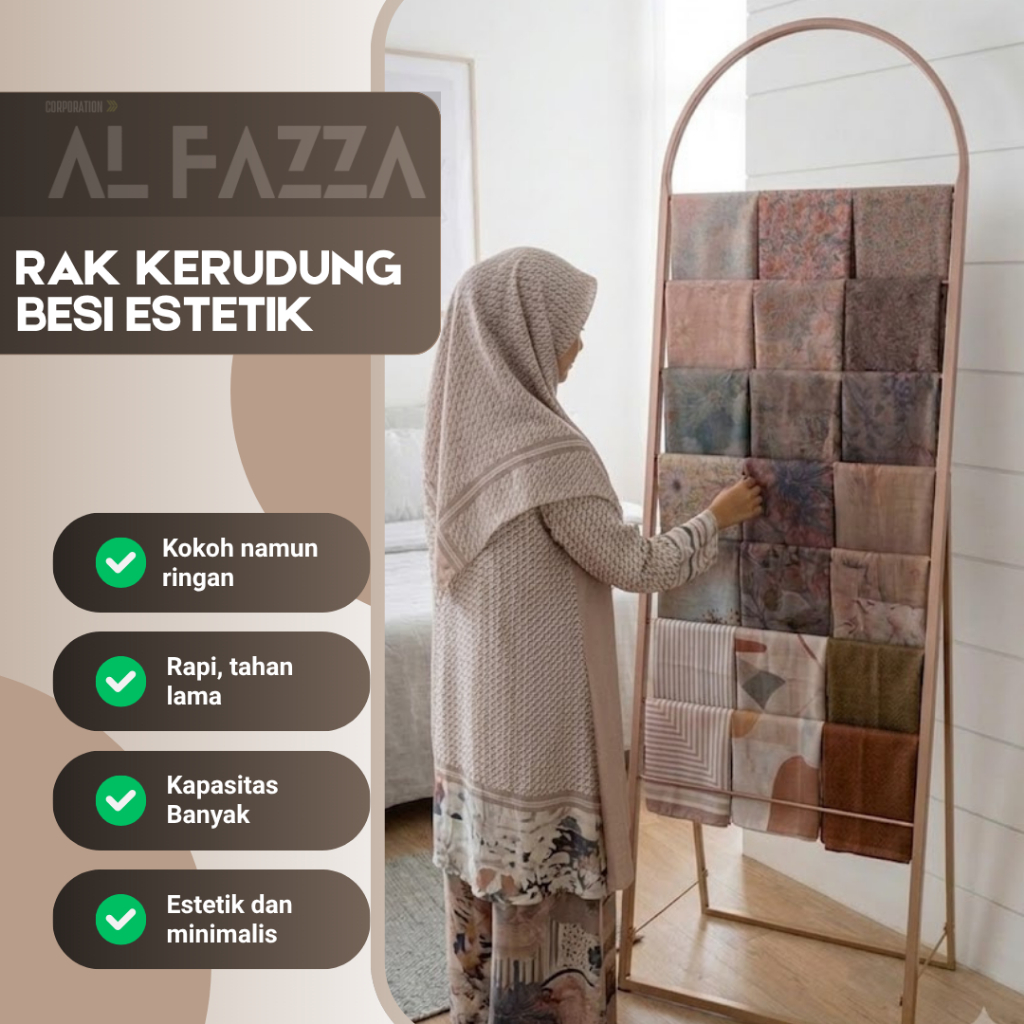 Gawangan Kerudung, Rak Jilbab, Rak Kerudung Besi Hollo Kuat Kokoh, Display Kerudung Hijab