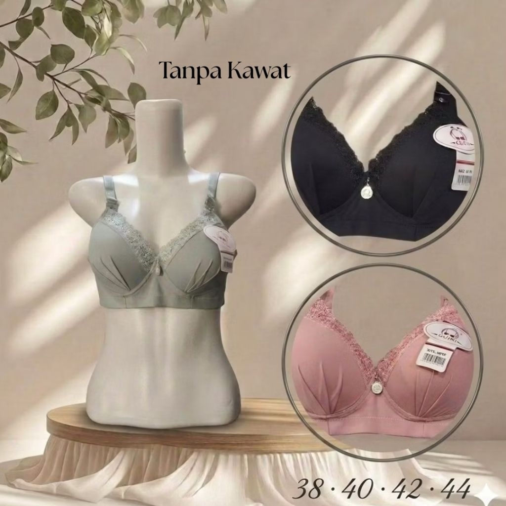 3 / 1 PCS BH Push Up Busa Tanpa Kawat GUINI GN56 Bra Wanita Cantik Motif Renda Size 38 40 42 44 Berk
