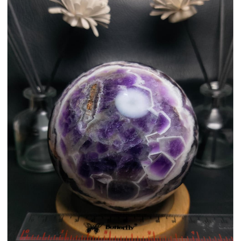 Batu Kristal Sphere Dream Amethyst Chevron Natural Top Quality (1) Batu Asli Alam