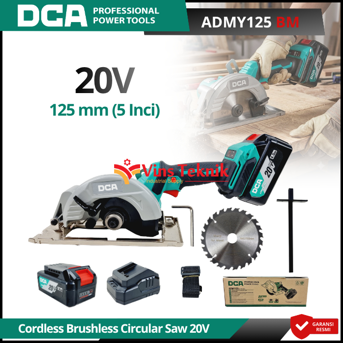 DCA ADMY125BM/Z Cordless Brushless Circular Saw Mesin Gergaji Kayu 20V ADMY125 BM/ADMY125 Z