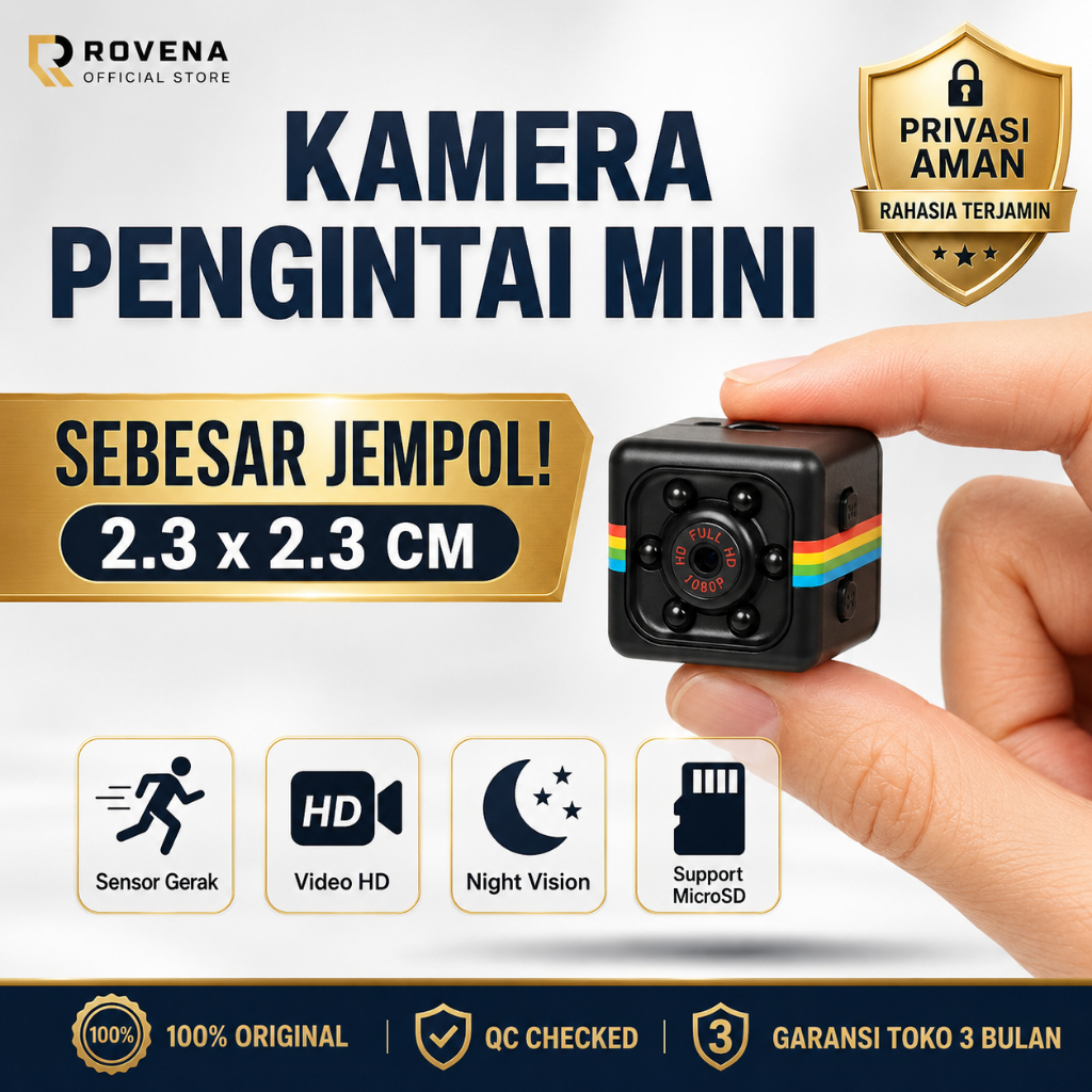 ROVENA Mini Kamera CCTV Portable Hidden Spy Cam SQ11 Full HD 1080P Dashcam Mobil Tanpa WiFi Micro SD