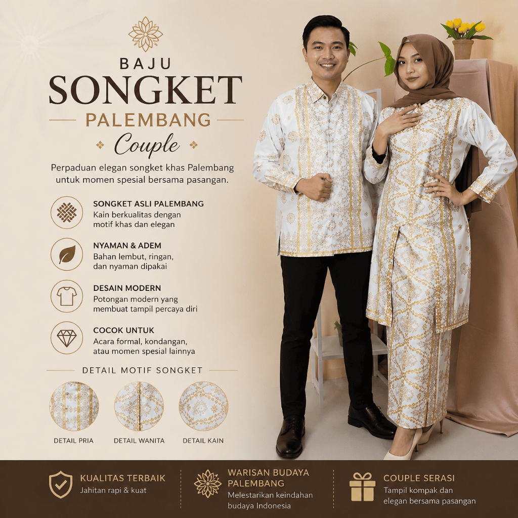 Nyimas Songket - Baju Songket Palembang Couple | Set Rok Batik Cantik Manis Putih