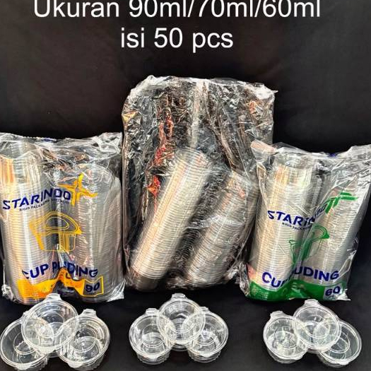 Cup pet Mika Puding sambal starindo60/70/90ml Isi 50 Pcs, Tahan Panas hingga 50°C