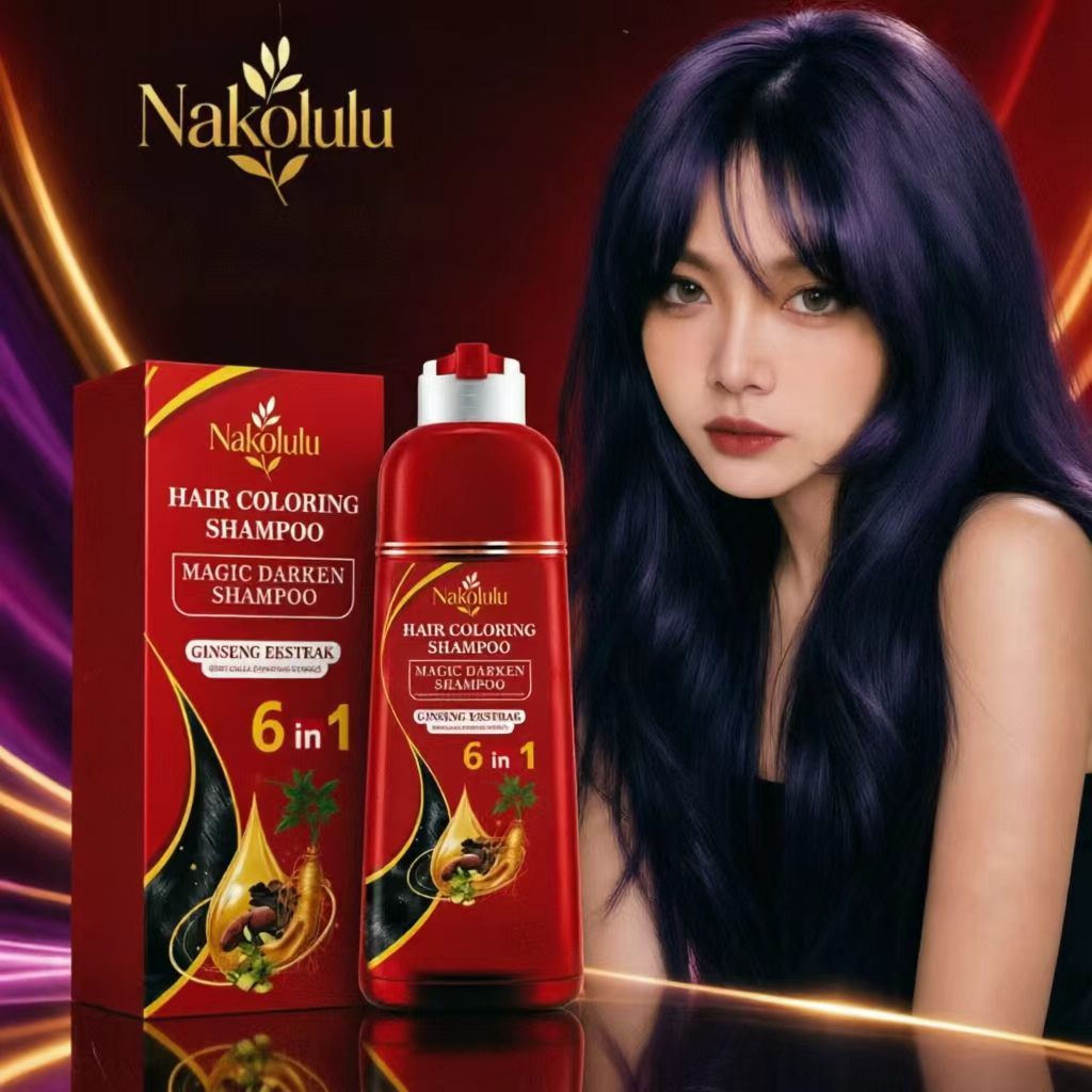 Nakolulu Hair Coloring Shampoo 500ml, Sampo Pewarna Rambut 6 in 1 dengan Ekstrak Ginseng, Pilihan Wa