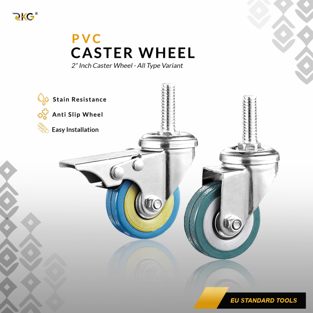 Roda Caster PVC Troli 2 Inch Furnitur Rak Serbaguna Industrial Caster