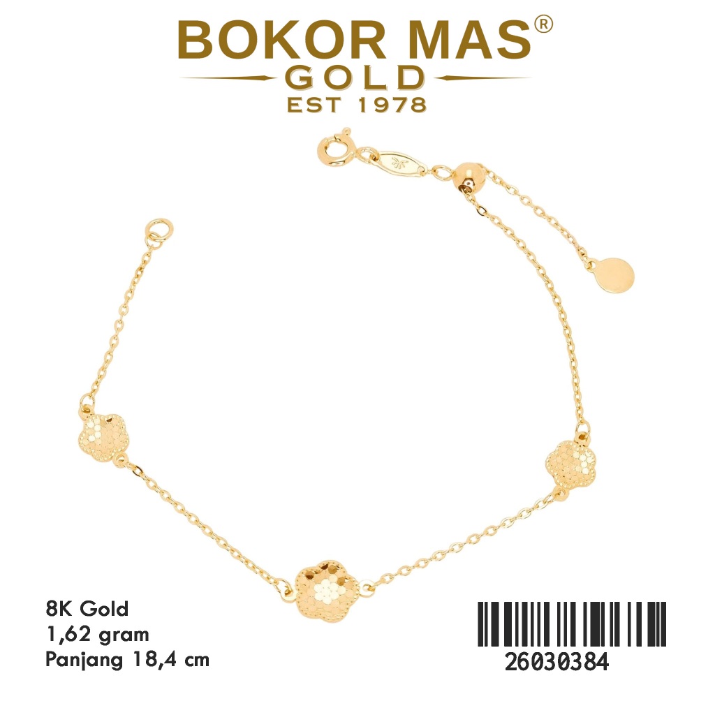 Gelang Rantai Serut Variasi Bunga Emas 375 8K 26030384 - BokorMas Gold