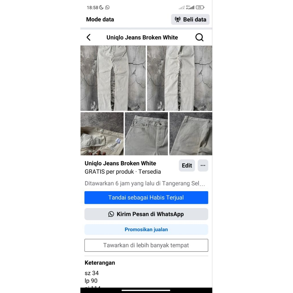 Uniqlo Jeans Broken White