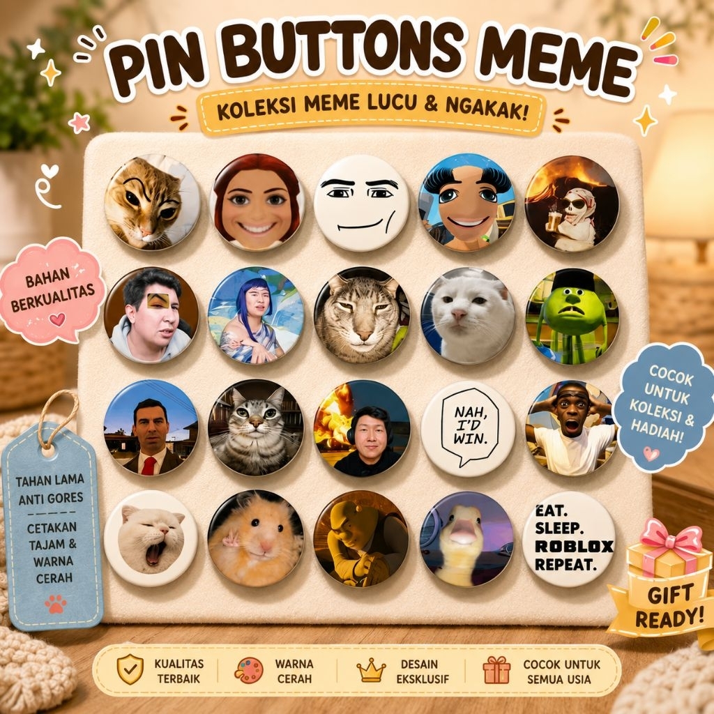 Pinonic - Pin Buttons Meme Windah [44mm] Pin bross aksesoris lucu meme wimdah basudara youtuber terk