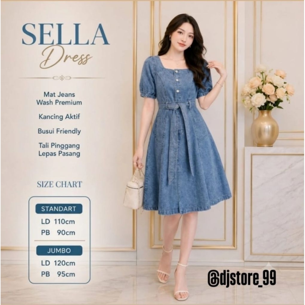 DJ DRESS JEANS WANITA LENGAN PENDEK ADA TALI PINGGANG