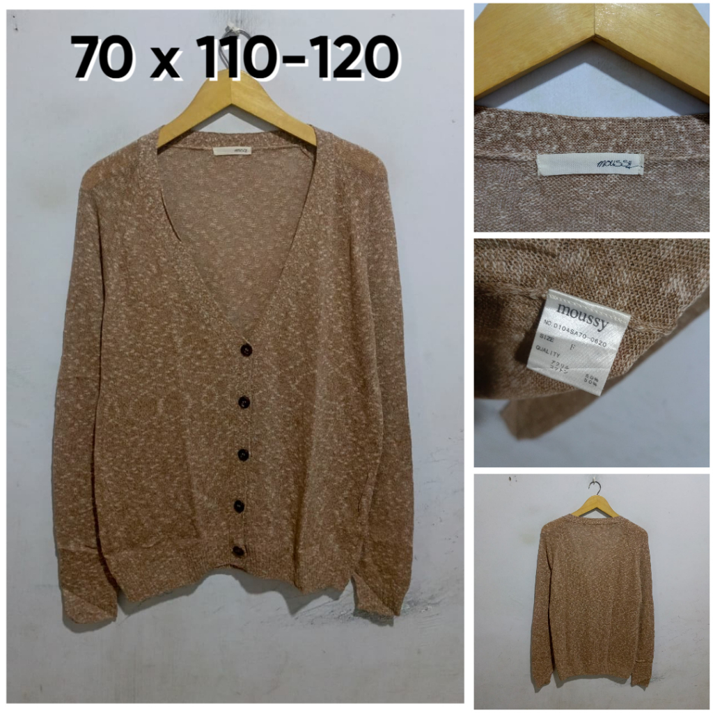 Cardigan Moussy Coklat V Neck Size L Wanita Knit H202