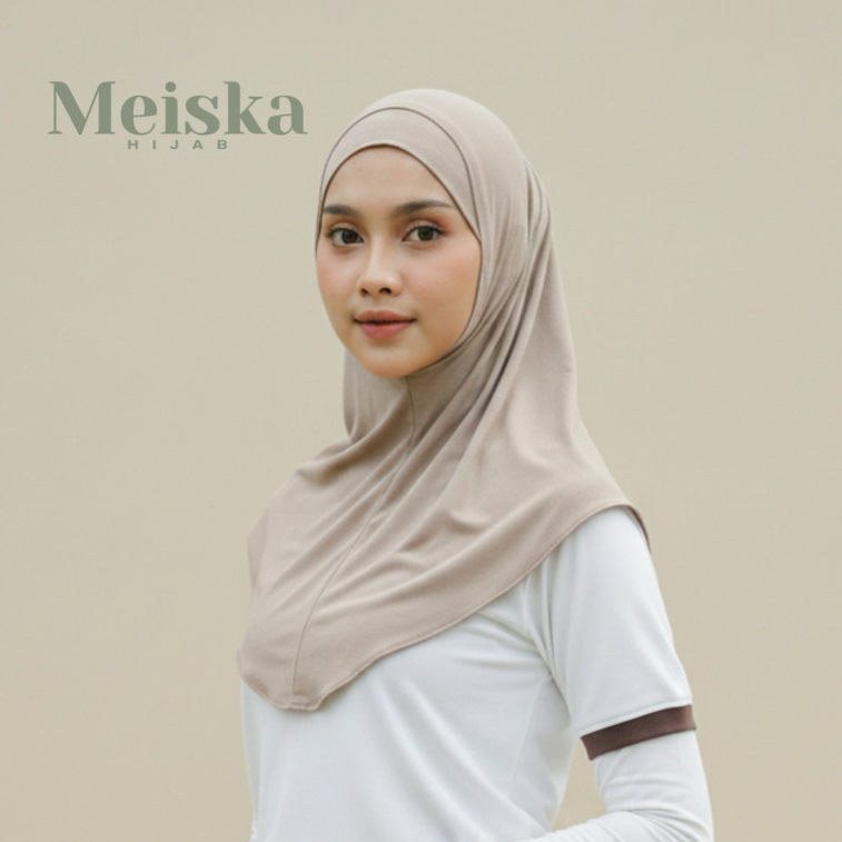 MEISKA HIJAB -Vania Hijab Instan Olahraga Warna Ash Brown Bahan Rayon Viscose