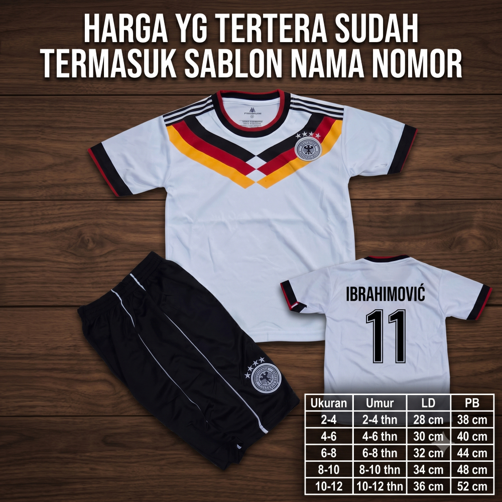 jersey baju bola timnas jerman away/setelan baju bola negara jerman usia 5-12thn