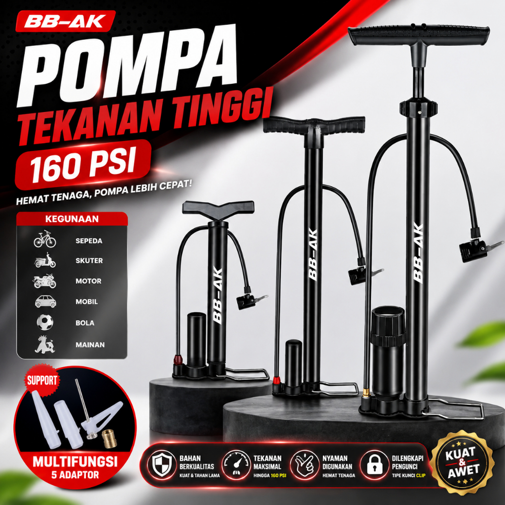 Pompa Angin Sepeda Motor Mobil Tabung Meter Black/High Pressure Pompa Angin Portable Untuk ban motor