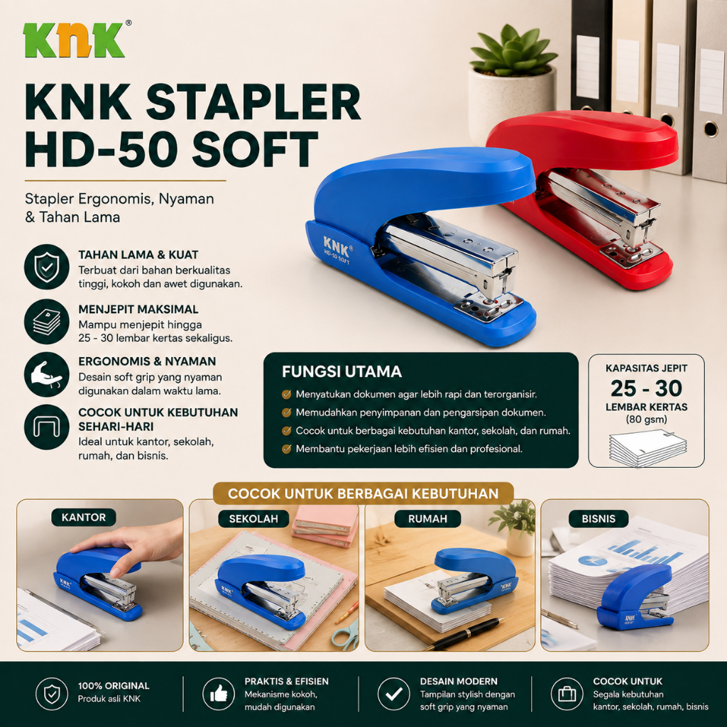KNK Stapler HD-50 Soft – Stapler Kantor Kuat & Nyaman Digunakan