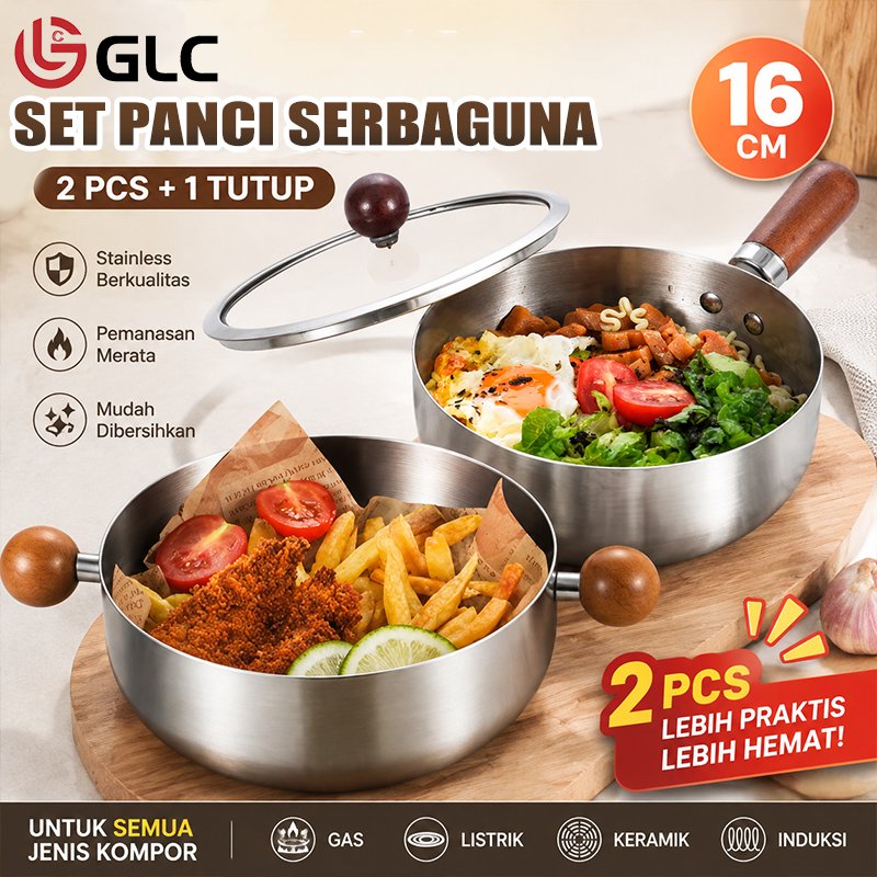 GLC Panci Saucepan Stainless Anti Lengket Diameter 16cm + FREE 1PCS TUTUP KACA