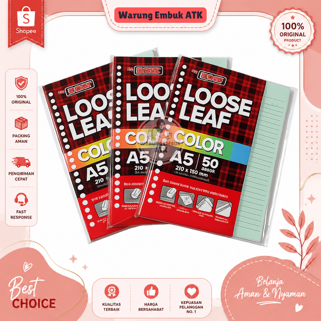 Isi Binder Loose Leaf Big Boss Warna Warni bergaris A5 isi 50 lembar/ refill kertas binder A5/ isi b