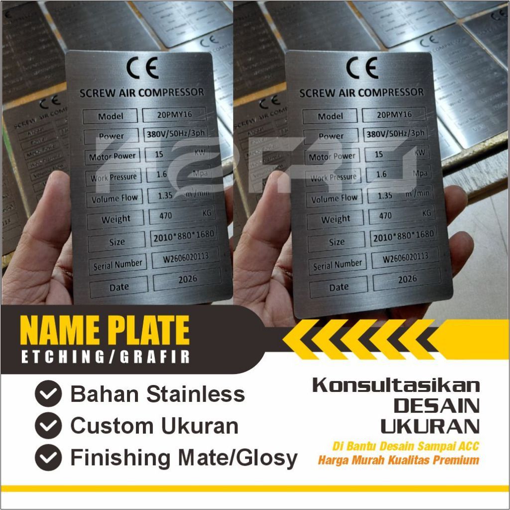 Plat stainless grafir/etching custom desain dan ukuran