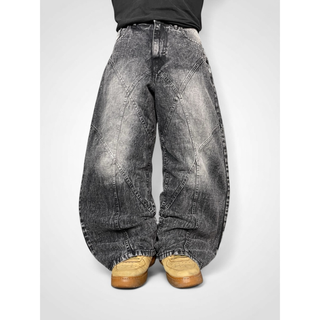 Bawwa Santai | Celana  Baggy Jeans Pecah Pola  | VOL 4 BLACK GREY SANDWASH fading | CARLOS  Series |