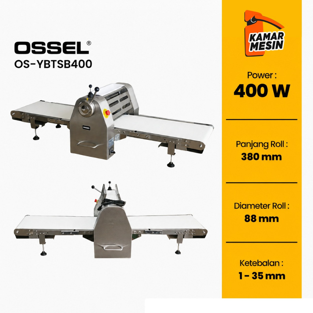 OSSEL Dough Sheeter Penipis Adonan Listrik Pendek Table Top OS-YBTSB400 OSSEL