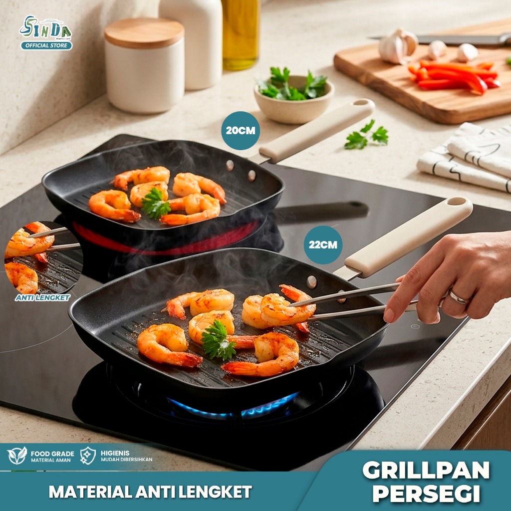 Sinda Pemanggang Square Grill Pan 22cm Alat Panggang Grill Pan