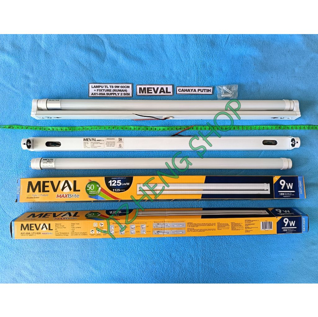 LAMPU TL T8 LED 9W CAHAYA PUTIH 1 SET (LAMPU + RUMAH) MEVAL