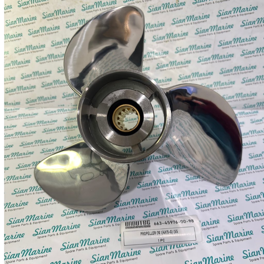 663-45976-00-98 PROPELLER 10 1/4X15-G STAINLESS STEEEL (SS) 40PK/SPAREPART OUTBOARD/SUKU CADANG MESI