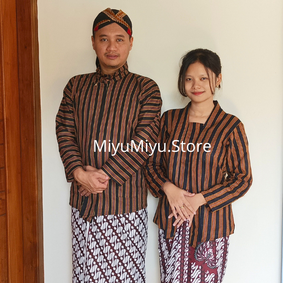 Set Couple Surjan Lurik dan Kebaya Lurik Baju Ada Jawa Pria Wanita Baju Lurik Jawa Baju Prewedding J