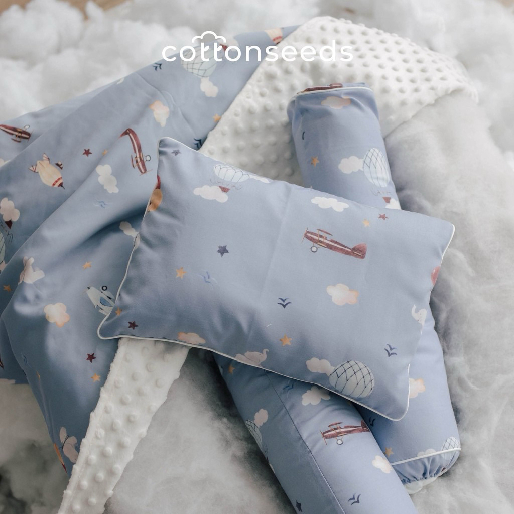 (Preloved) Cottonseeds Baby Blanket + Pillow Bolster Set - Selimut Bayi dan Set Bantal Guling Bahan 
