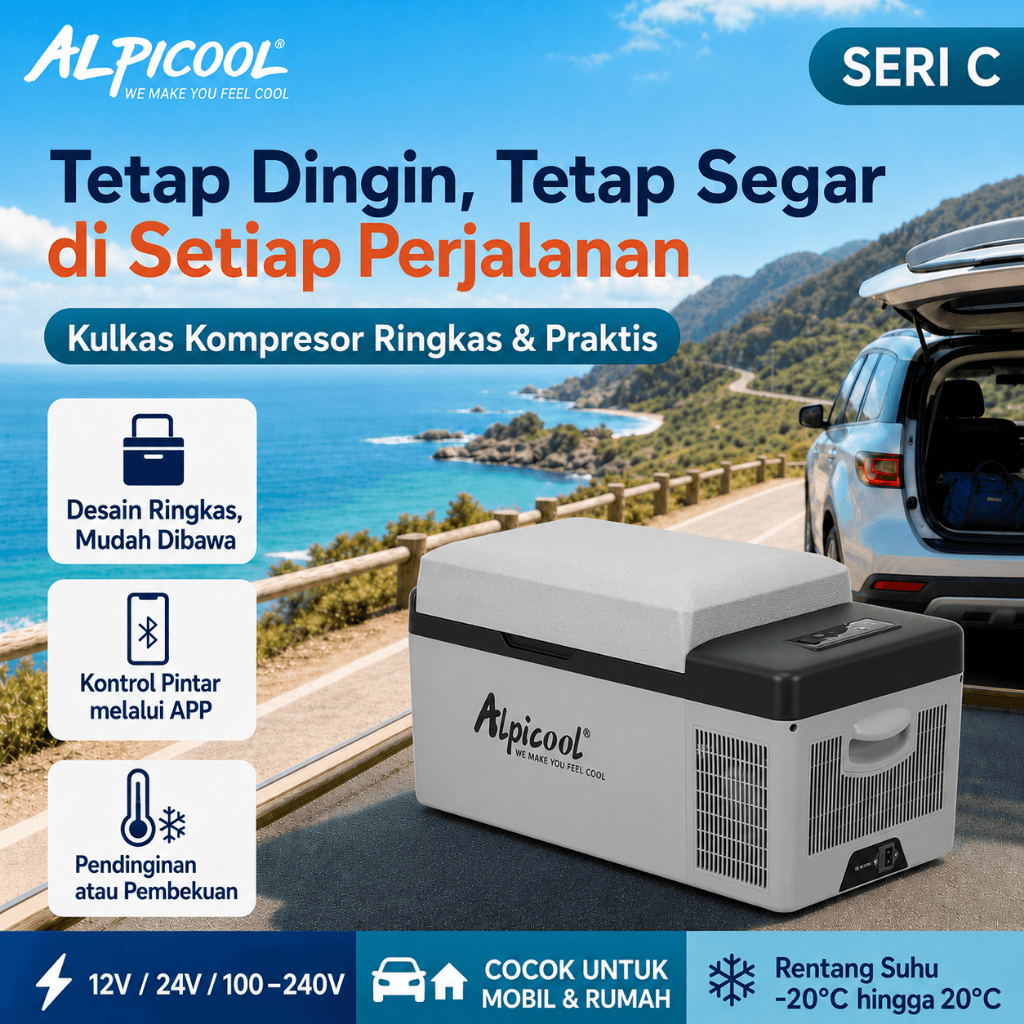 Kulkas Mobil Alpicool Seri C Kulkas untuk kendaraan(12V/24V) & rumah(220-240V AC) Single door