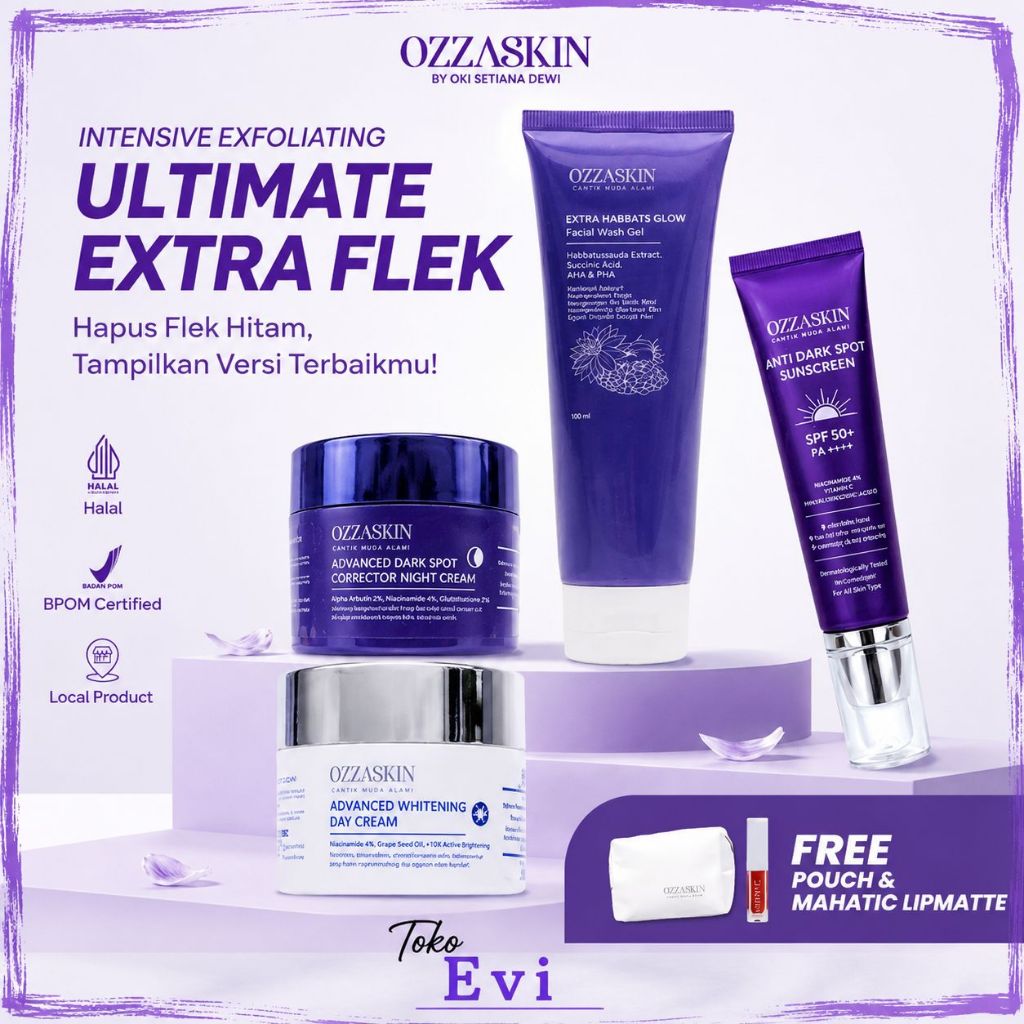 OZZASKIN ULTIMATE Bonus Lipmatte by Oki Setiana Dewi Paket Skincare Cream Memudarkan Flek Hitam BPOM