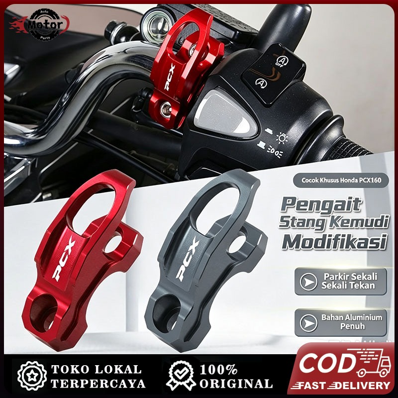Pengait Stang Kemudi Modifikasi Honda PCX160 Bahan Aluminium Warna Merah Hitam