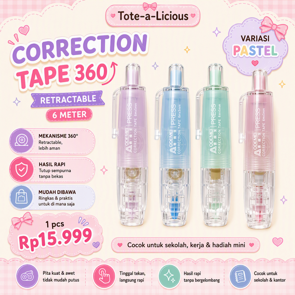 CORRECTION TAPE 360 RETRACTABLE 6 METER PASTEL AESTHETIC