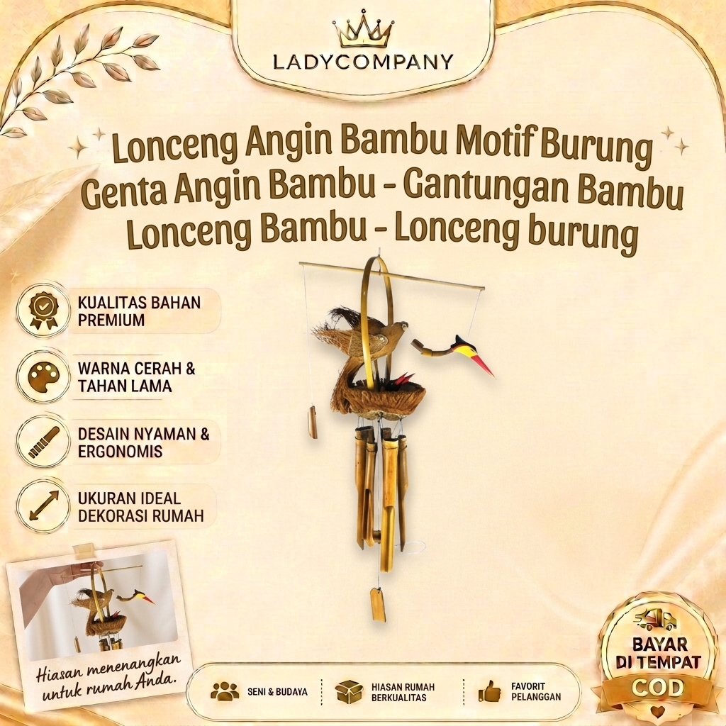 Lonceng Angin Bambu Motif Burung - Genta Angin Bambu - Gantungan Bambu - Lonceng Bambu - Lonceng bur