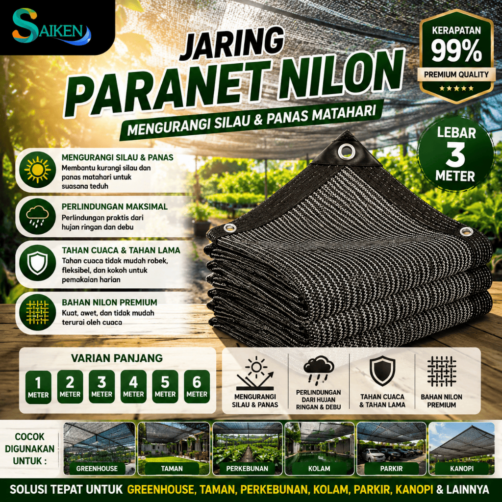 Jaring Paranet 99% Nilon Asli 3 Meter | Paranet Anti UV Tahan Cuaca Warna Coklat