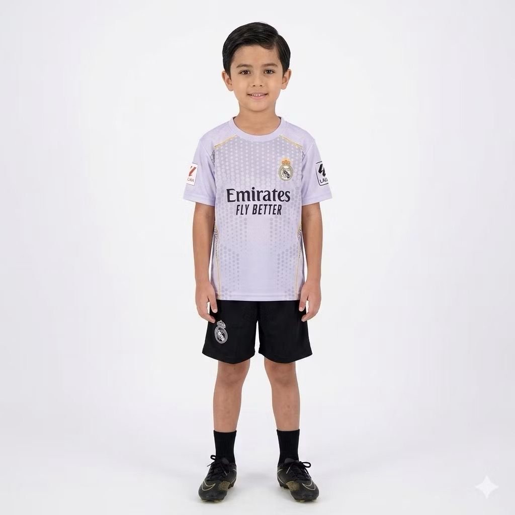 Setelan Jersey Sepak Bola Anak Real Madrid Emirates Lengan Pendek Kuning Hitam